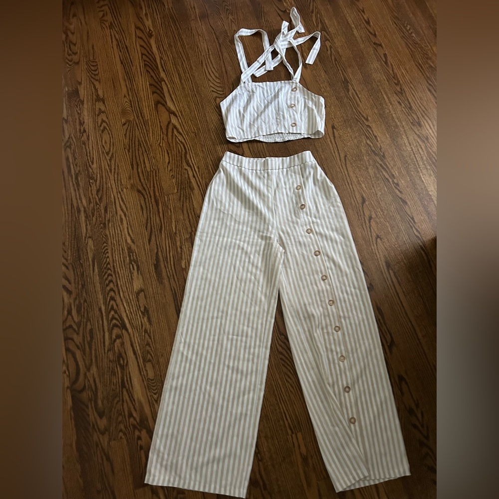 Striped Cream Two-Piece Set